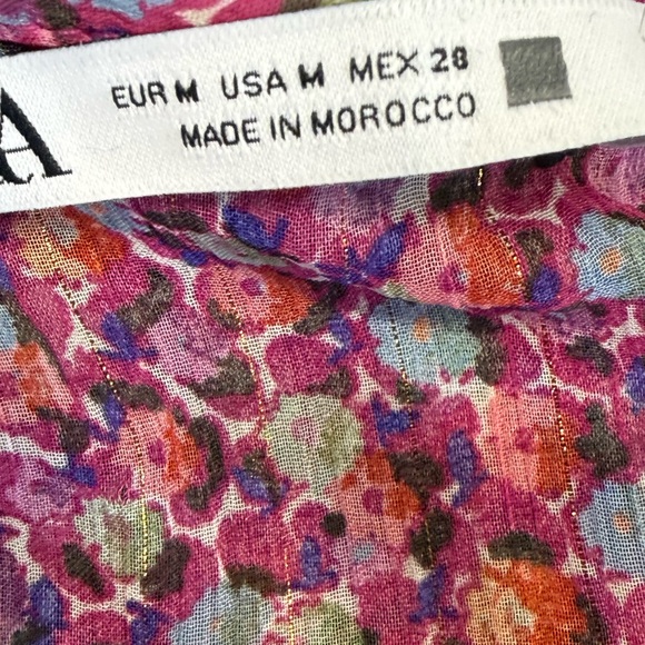 ZARA Floral Tie Waist Mini Dress Pink Multicolor Romantic - Picture 8 of 10